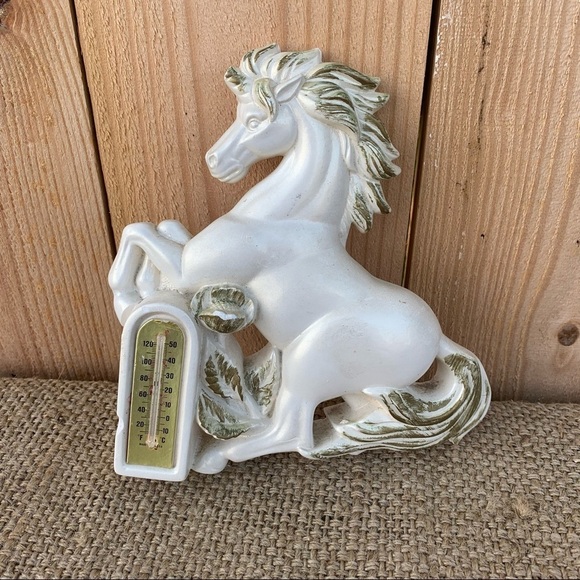 Vintage 1983 Miller Studio Chalkware Chalk Plaster White Horse Thermometer - Picture 1 of 4